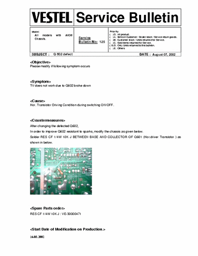 Vestel 11AK36 11AK36 Q602 service bulletin